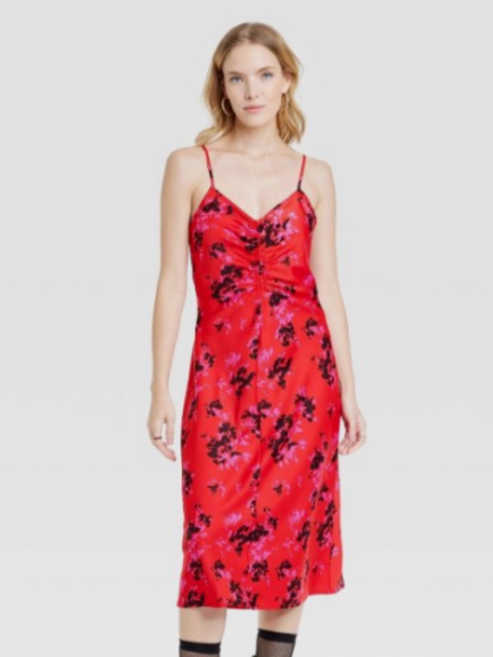 a new day Red and Pink Floral Midi Dress